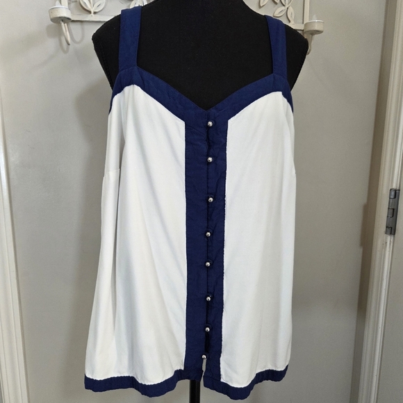 ⭐️Retimans White With Navy Womans Tank Top 16P - Picture 1 of 4